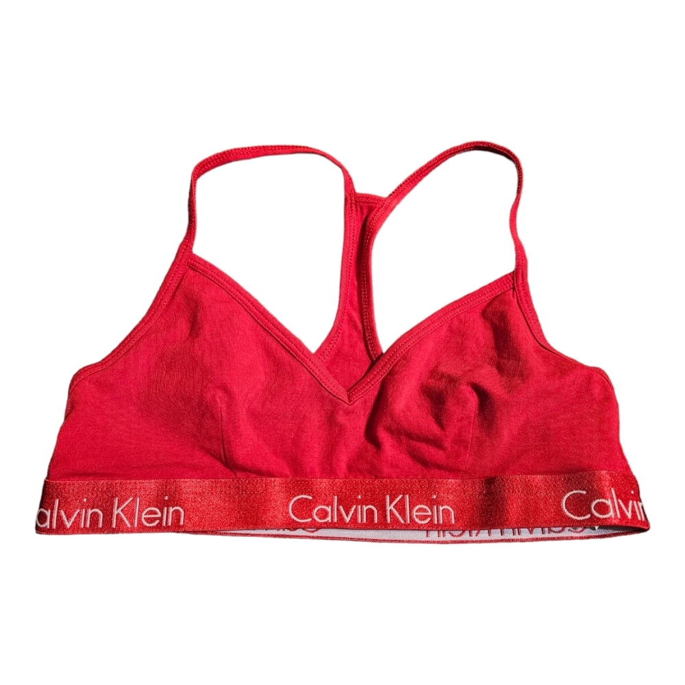 Calvin Klein Logo Red Bralette Sports Bra Size Medium EUC For Running or Yoga!